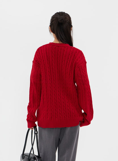 Cable Knit Relaxed Fit Cardigan C7102