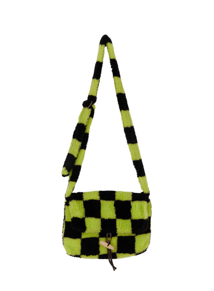 Checker Faux Faur Crossbody Bag IF511