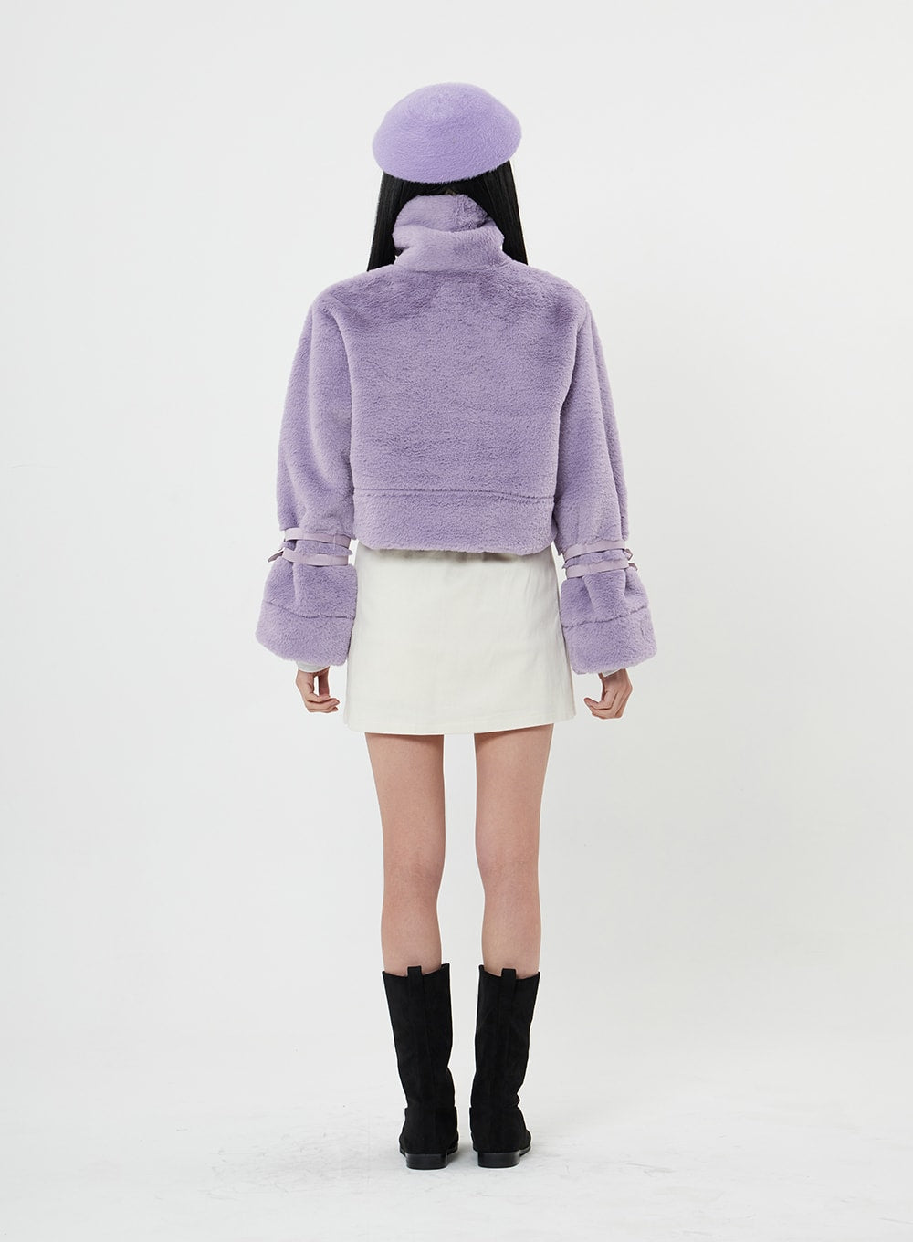 Buckle Soft Fur Crop Shearling Jacket BN04