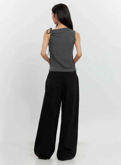 Asymmetric High Neck Tank Top IL528