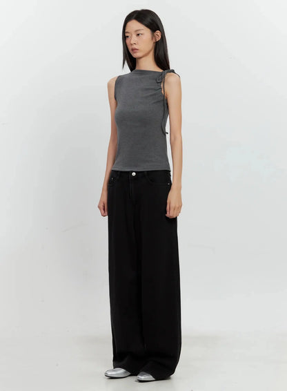 Asymmetric High Neck Tank Top IL528
