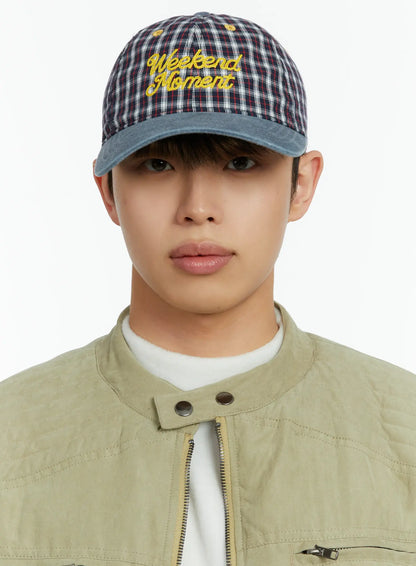 "Weekend Moment" Embroidered Denim Plaid Baseball Cap IF511