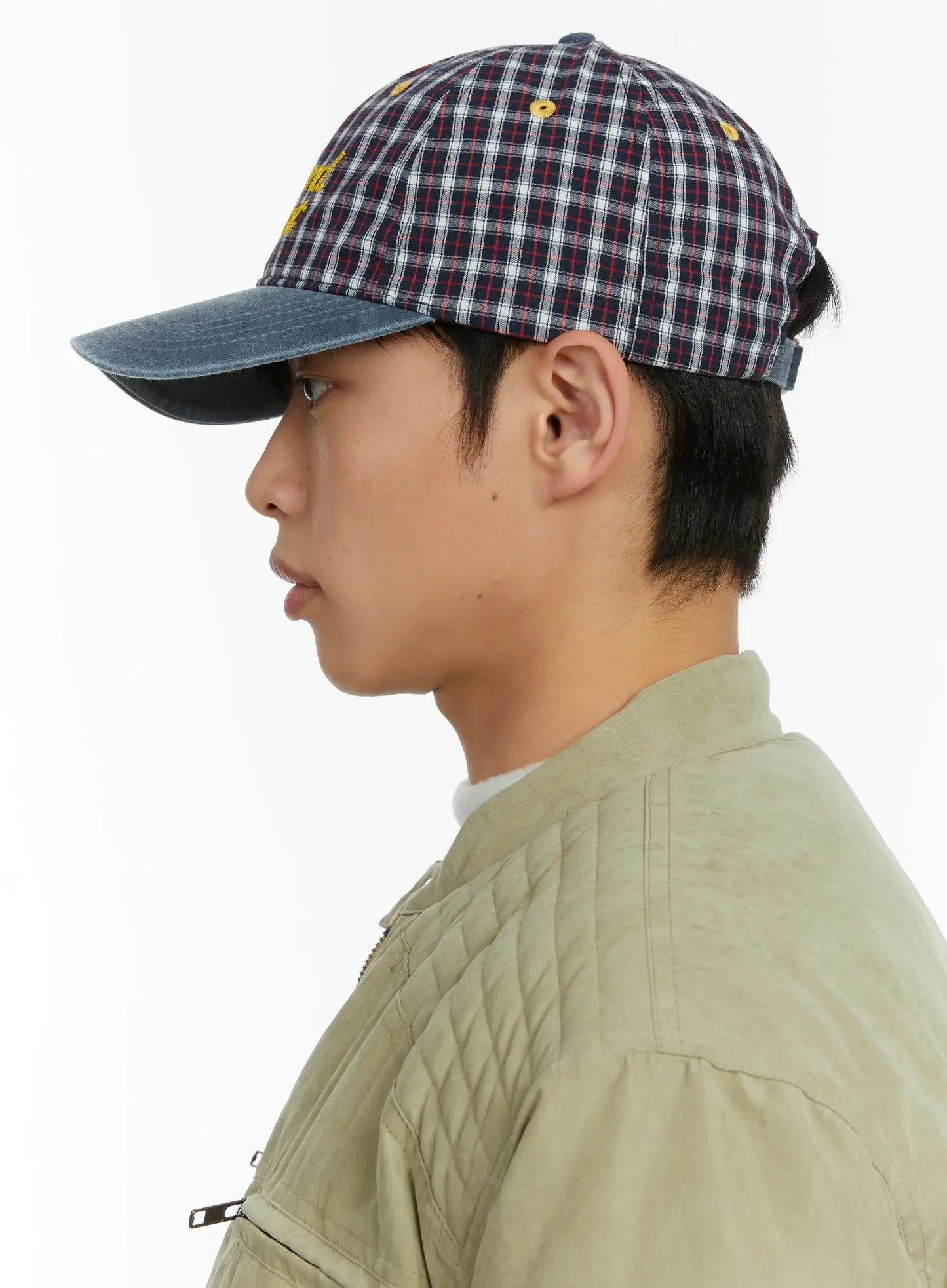 "Weekend Moment" Embroidered Denim Plaid Baseball Cap IF511