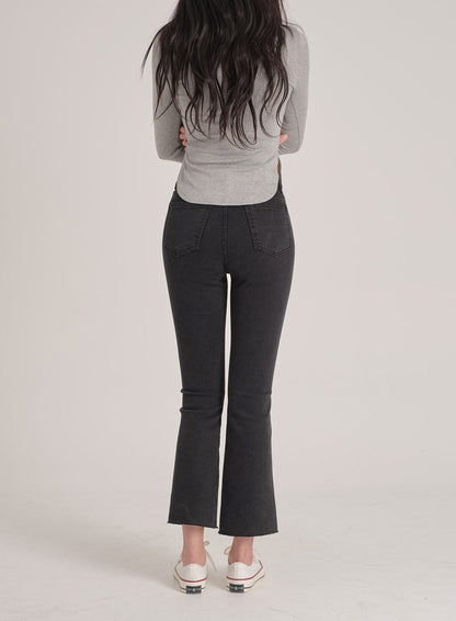Bootcut Black Jeans with Front Slit J31