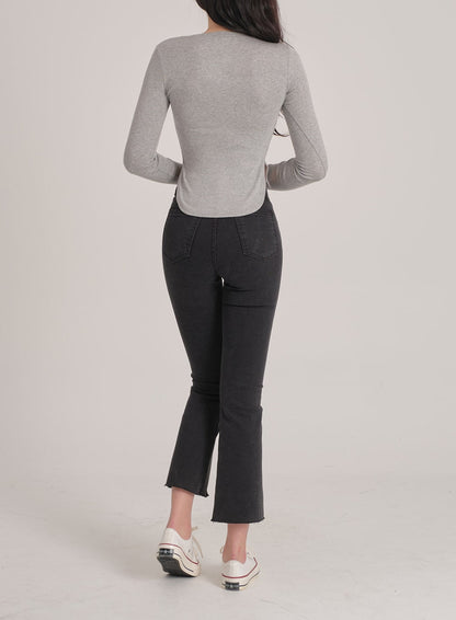 Bootcut Black Jeans with Front Slit J31