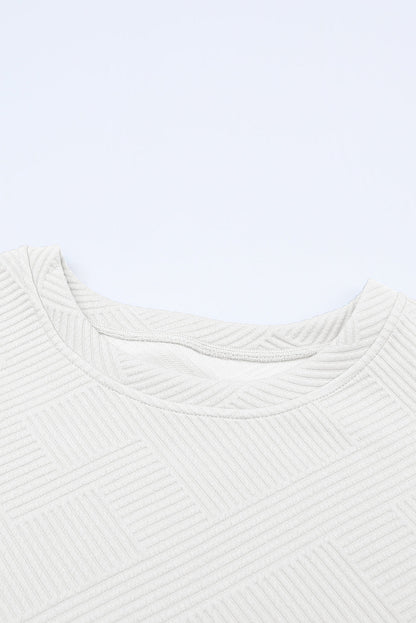 Bright White Textured Loose Fit T Shirt and Drawstring Pants Set