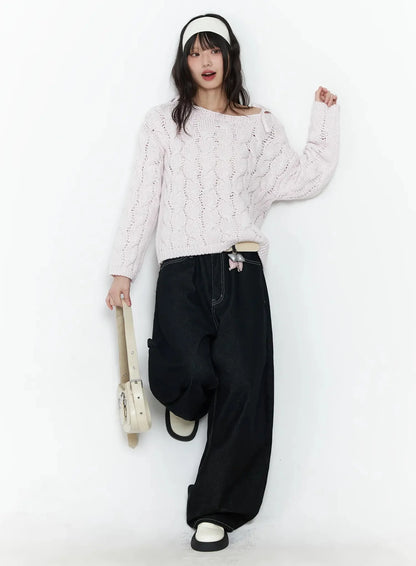 Boat Neck Cable Knit Top IF505