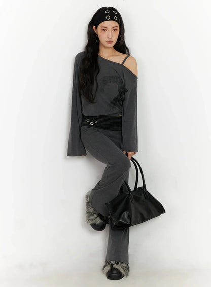 Casual Graphic Long Sleeve Off-Shoulder Top IN528