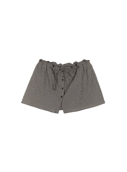 Checkered Ribbon Button Mini Skirt IY513