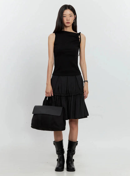 Asymmetric High Neck Tank Top IL528