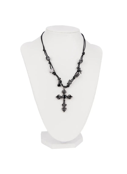Bold Metallic Pendant Cord Necklace IN510