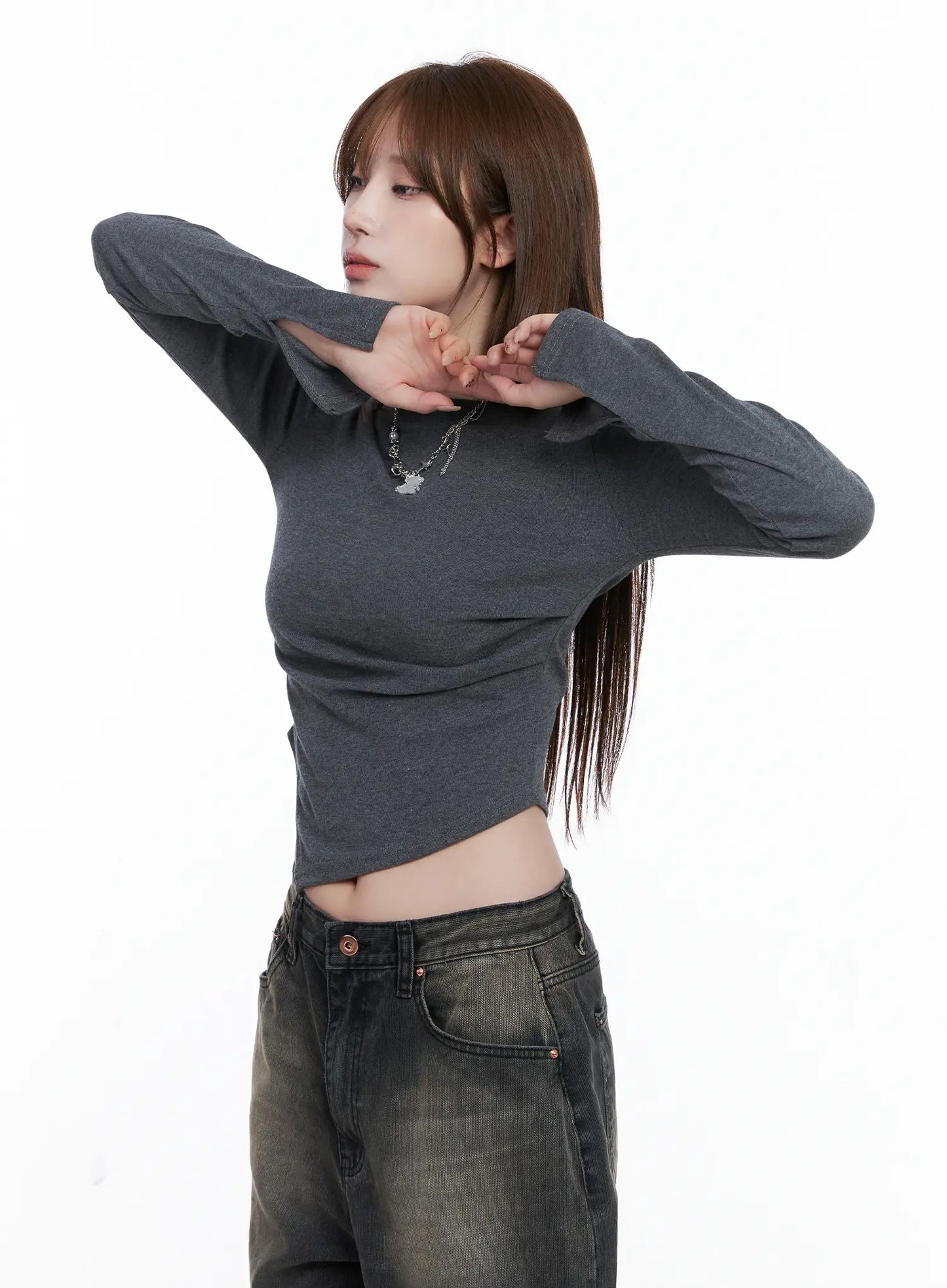 Asymmetric Hem Long Sleeve Top CG529