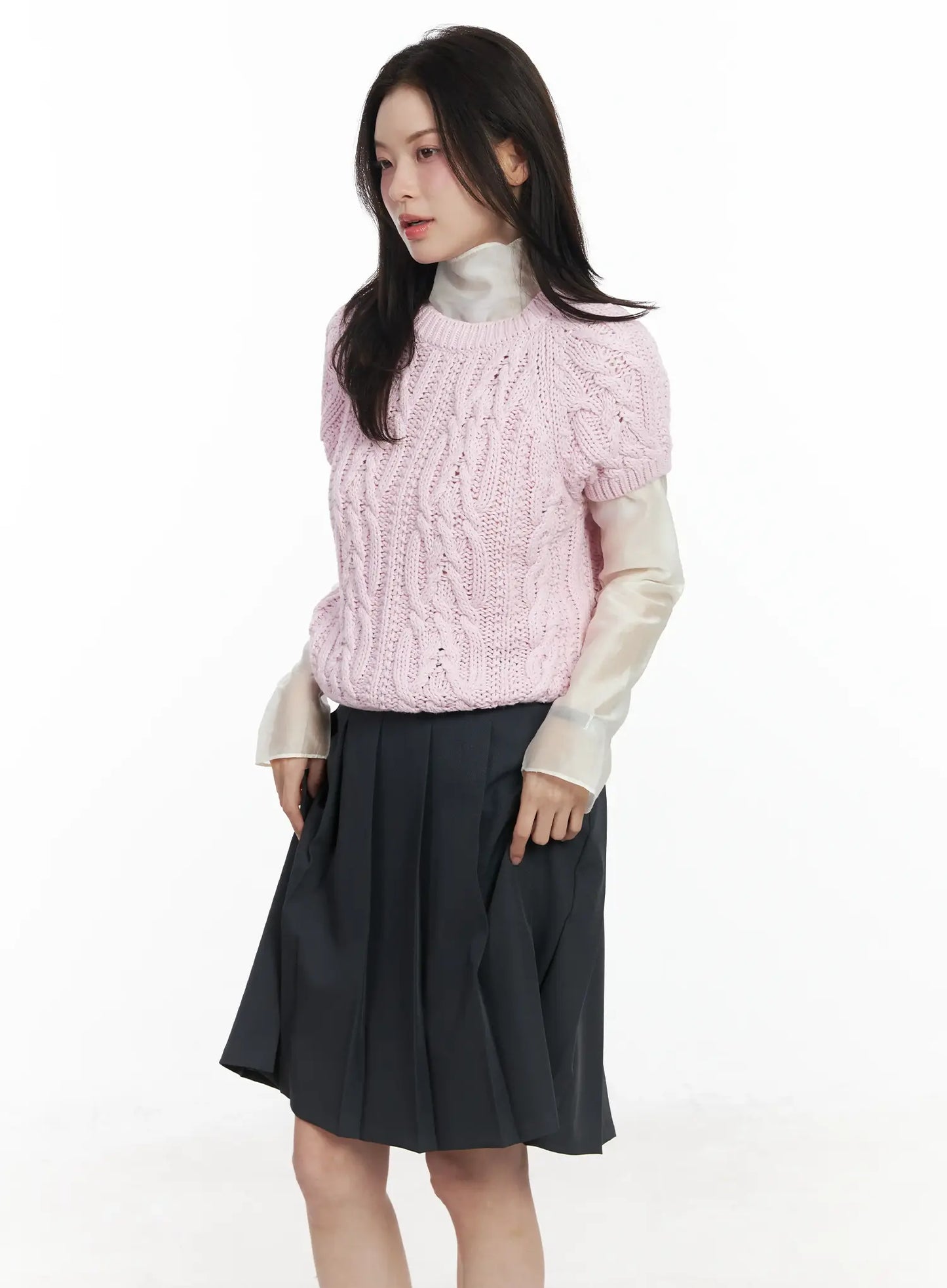 Cable Knit Short Sleeve Top IF524