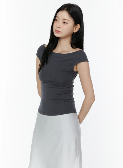 Boat Neck Short Sleeve Top IU505