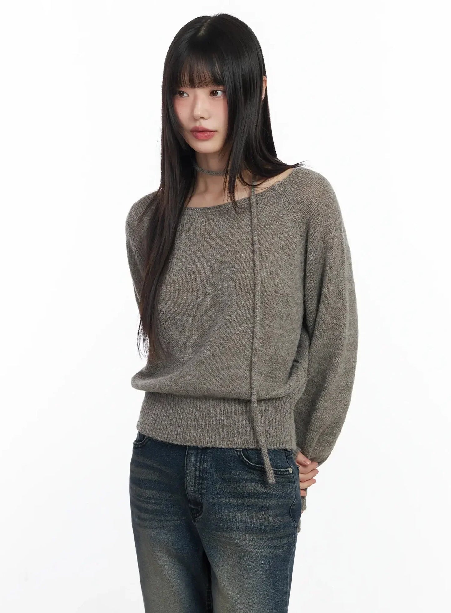 Chic Off-Shoulder Knit Sweater and Thin Scarf Set F517