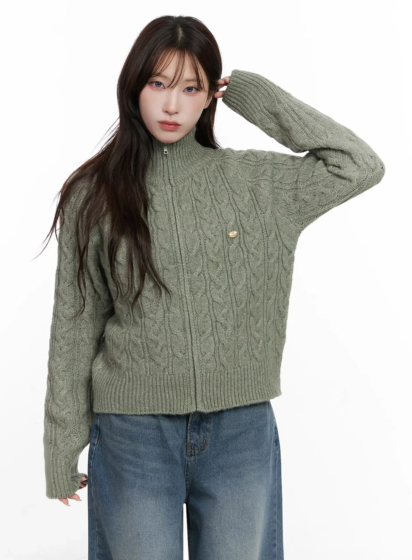 Cable Knit Zip-Up Jacket IN525