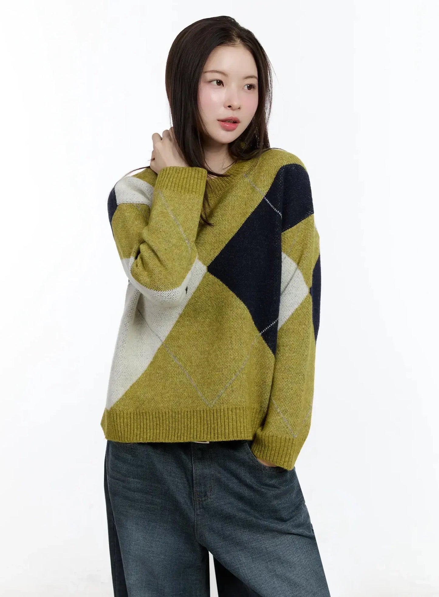 Argyle Pattern Knit Sweater ID526