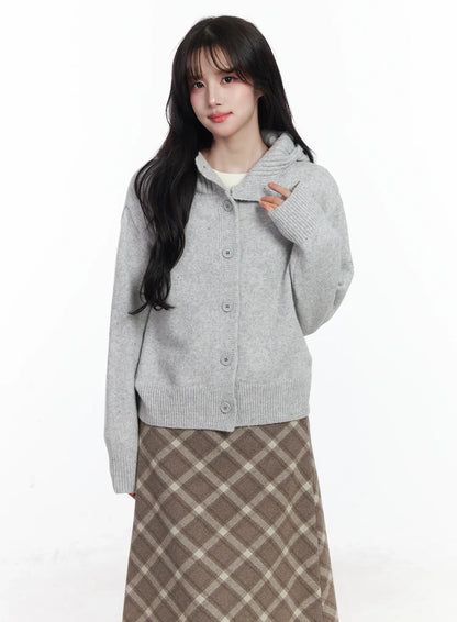 Buttoned Knit Hoodie IJ529