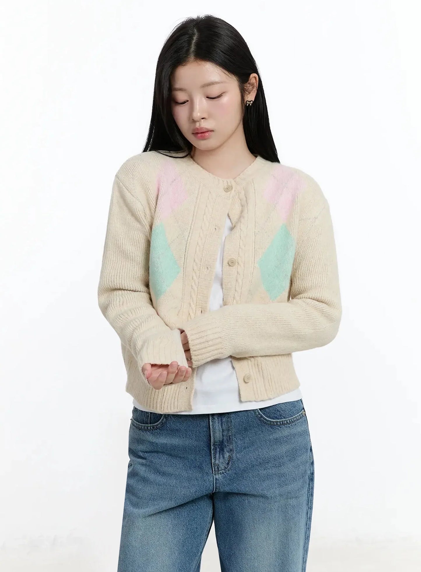 Argyle Pattern Knit Cardigan IM519