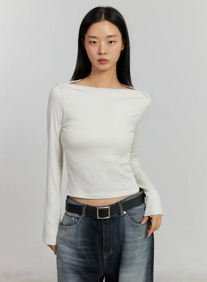Boat Neck Long Sleeve Top IJ505