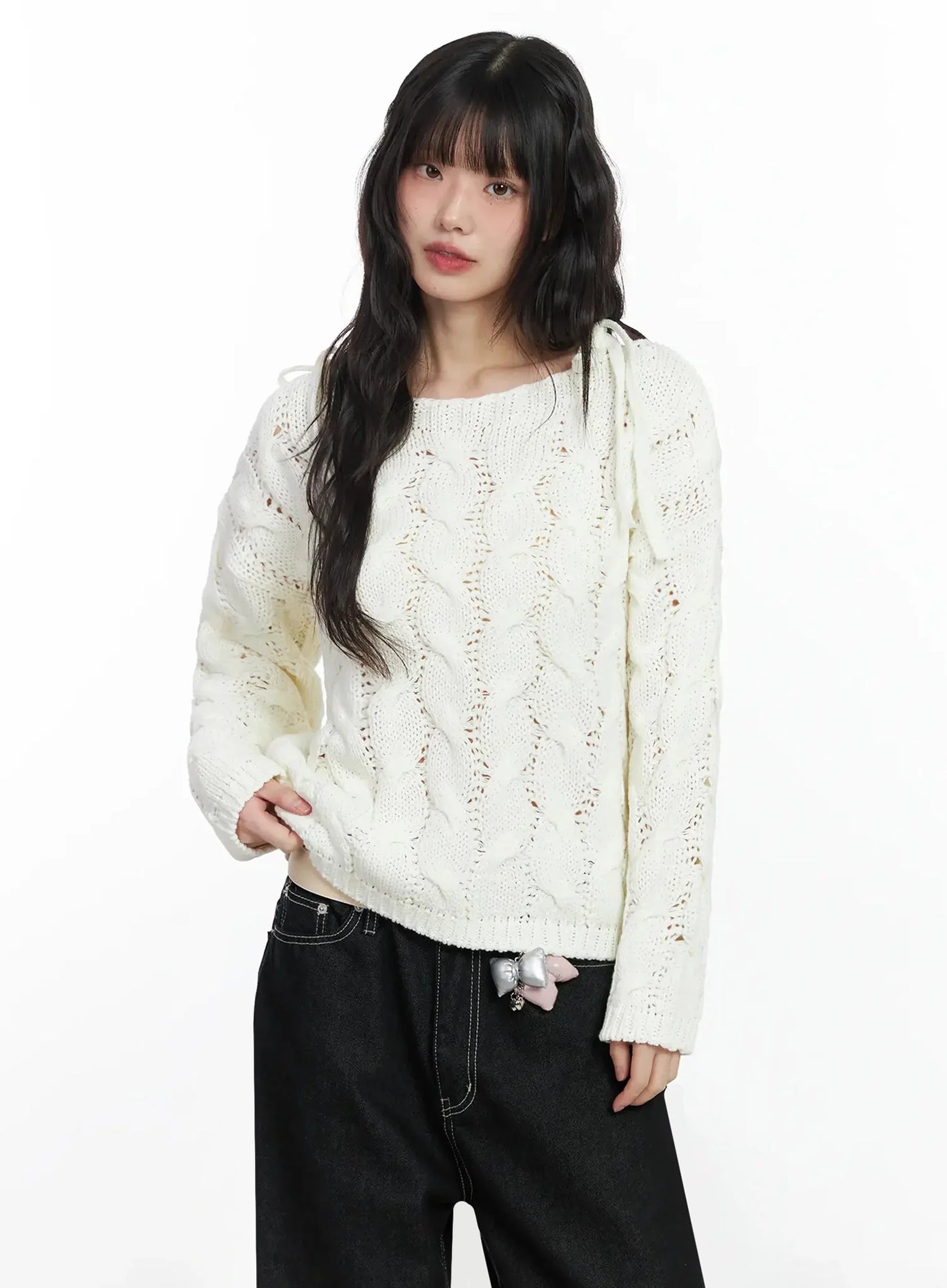 Boat Neck Cable Knit Top IF505