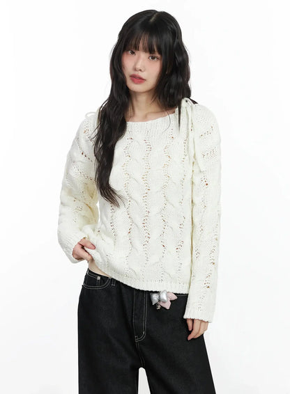 Boat Neck Cable Knit Top IF505