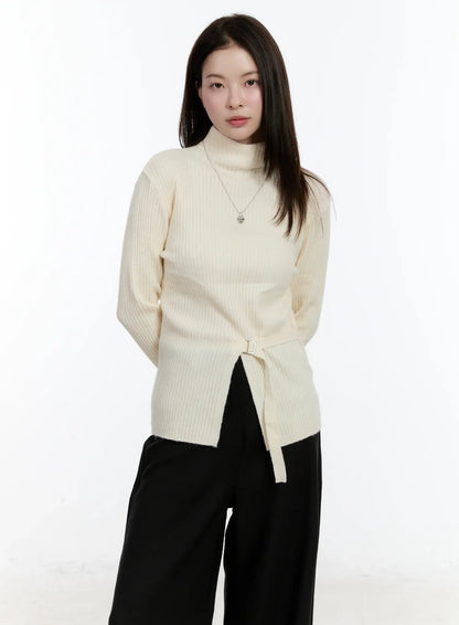 Buckle Ribbed Half Turtleneck Sweater