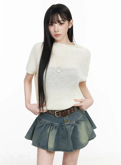 Asymmetric Half-Neck Knit Top IU509