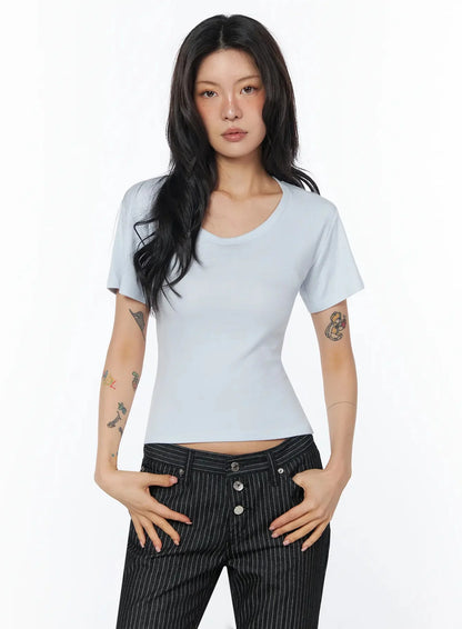 Casual Round Neck Short Sleeve Top IU508