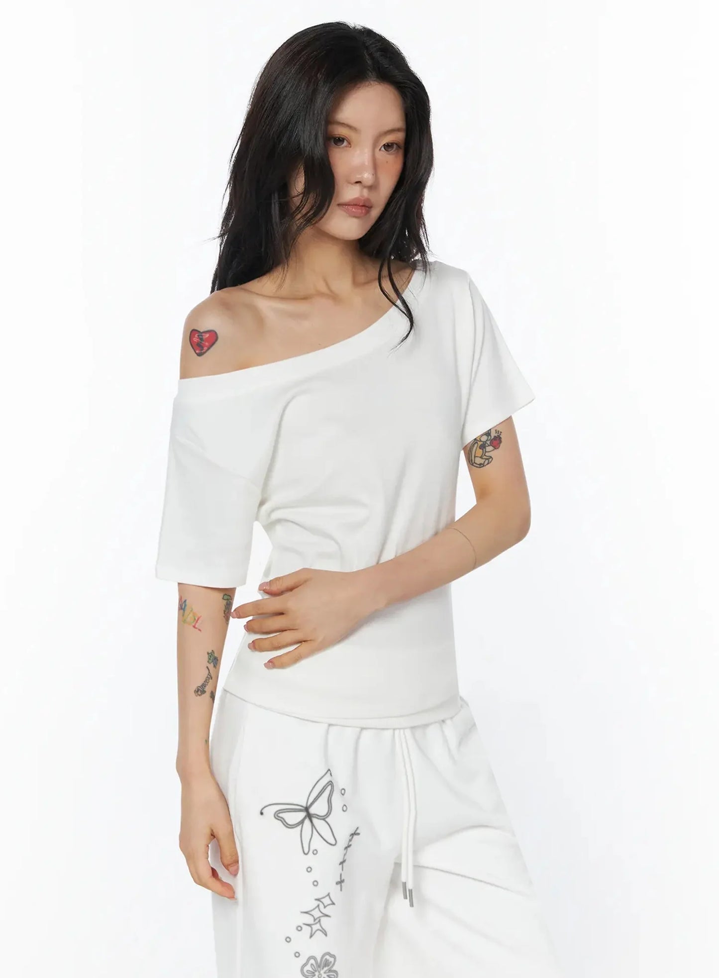 Casual One-Shoulder Oversized Tee IU508