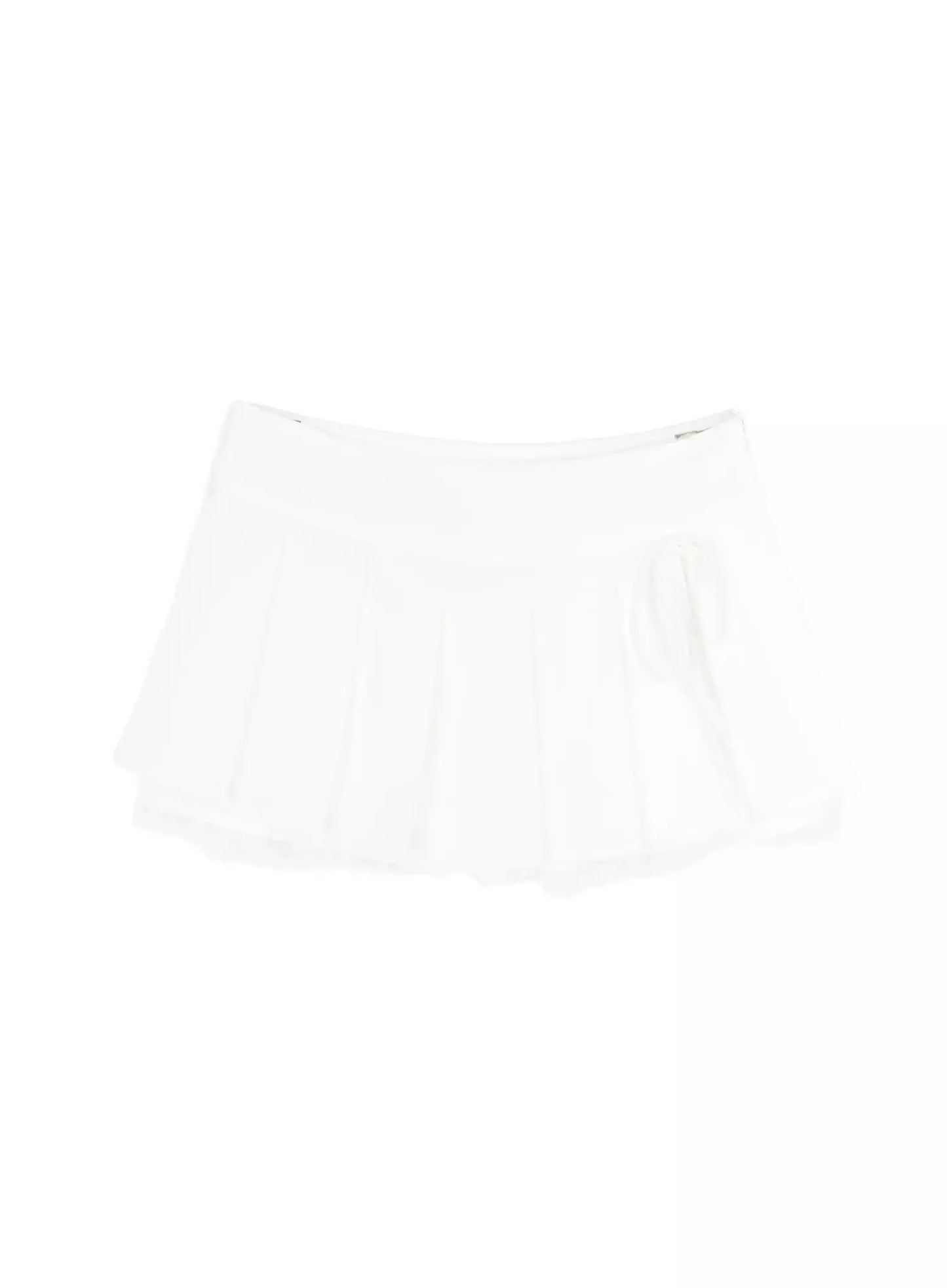 Chic Pleated Ribbon Lace Trim Mini Skirt IU518