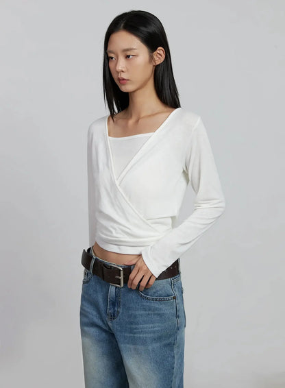 Casual Wrap V-Neck Top Set IM520
