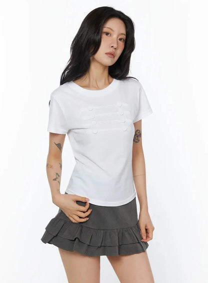 Chic Button Design T-Shirt IU508