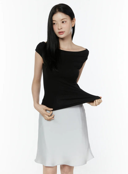 Boat Neck Short Sleeve Top IU505