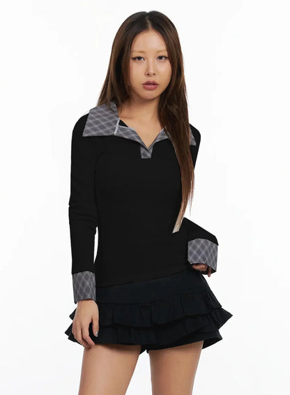 Checkered Collar Top IN528