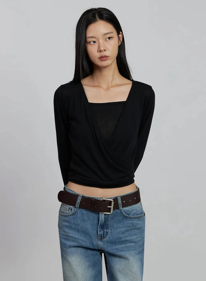 Casual Wrap V-Neck Top Set IM520