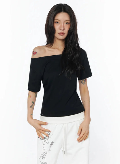 Casual One-Shoulder Oversized Tee IU508