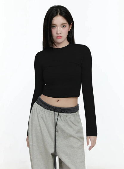 Casual Long Sleeve Crop Tee IO527