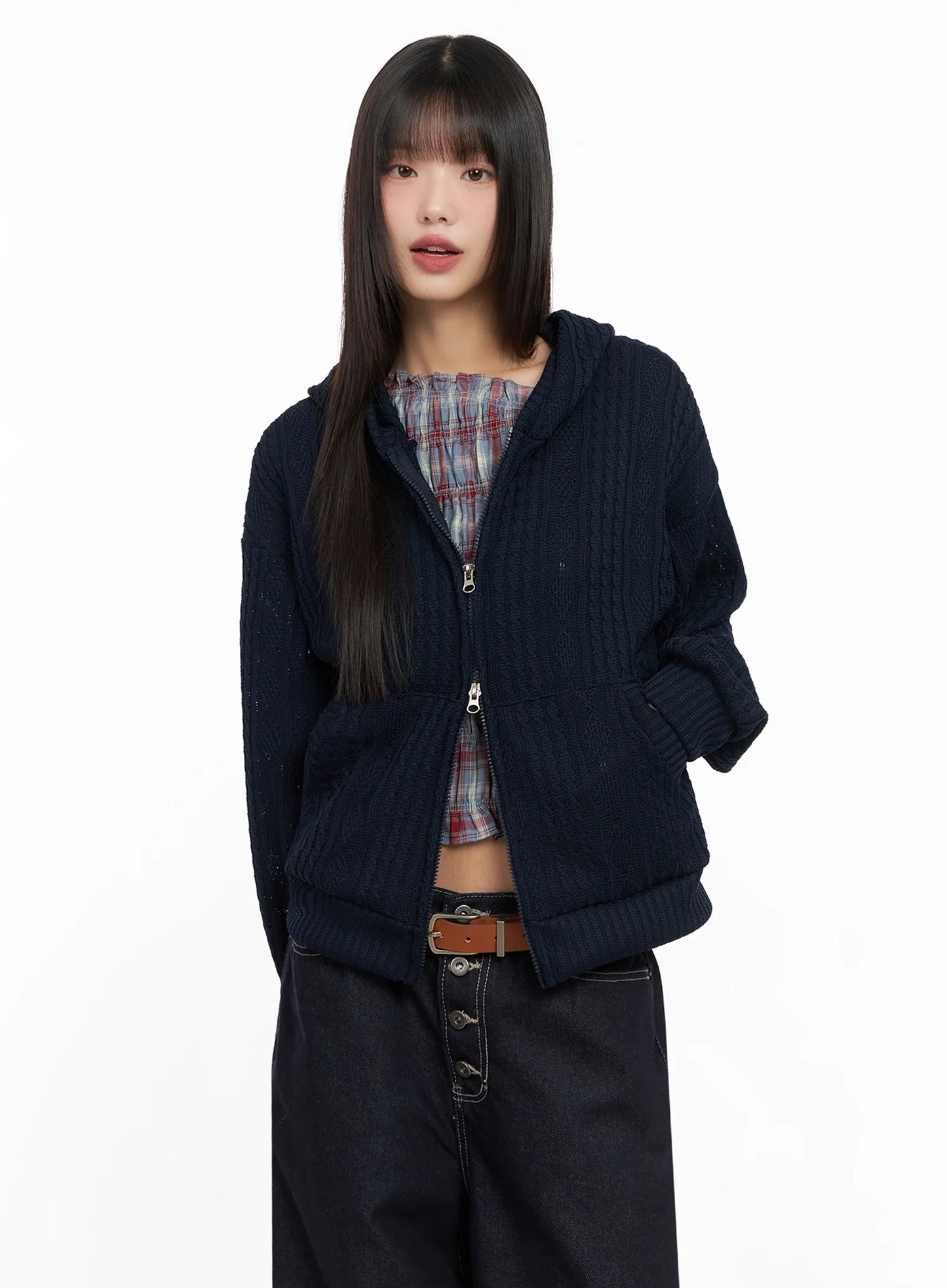 Cable Knit Zip-Up Hoodie IN503