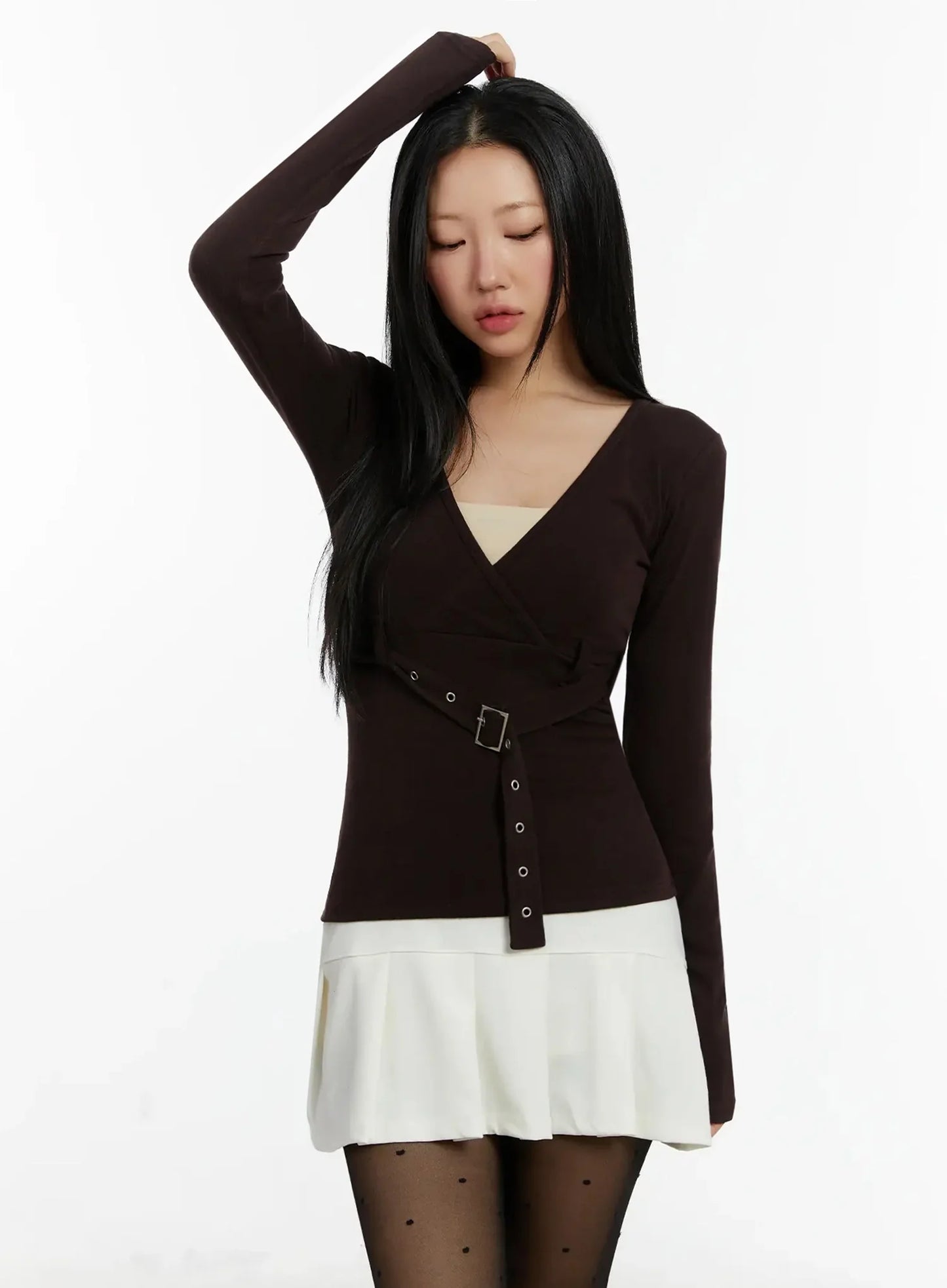 Belted Wrap Long Sleeve Top ID525