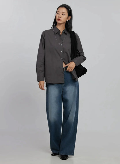 Basic Long Sleeve Button-Up Shirt ID516
