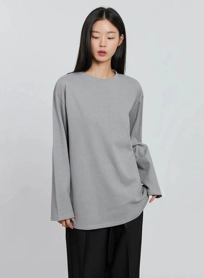 Casual Long Sleeve Oversized Tee IN507