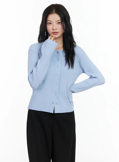 Basic Slim Round Neck Cardigan IM524
