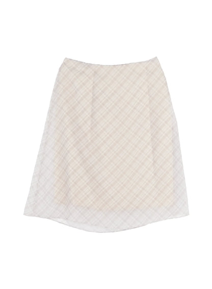Chiffon Flare Plaid Midi Skirt IY507