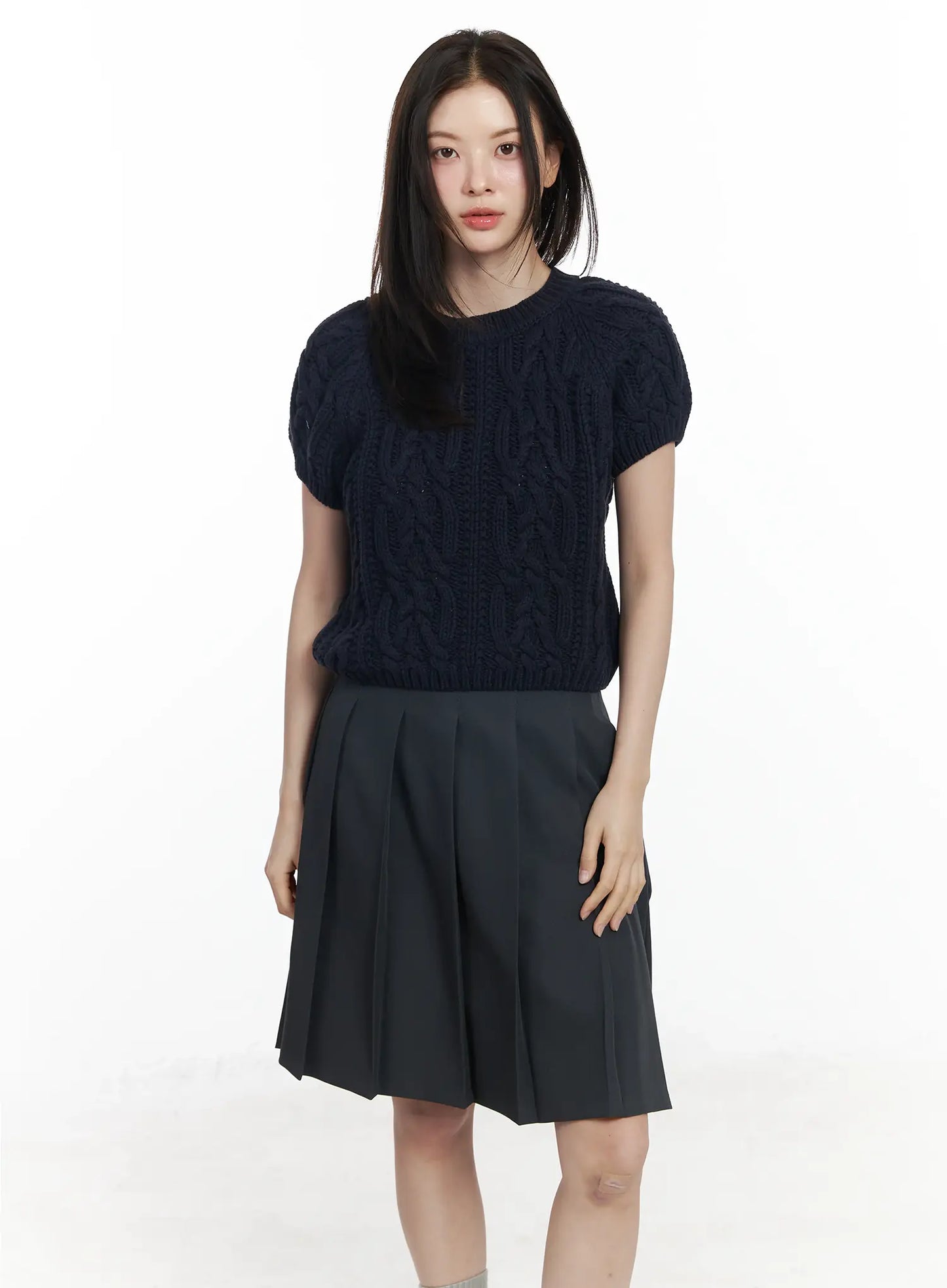 Cable Knit Short Sleeve Top IF524