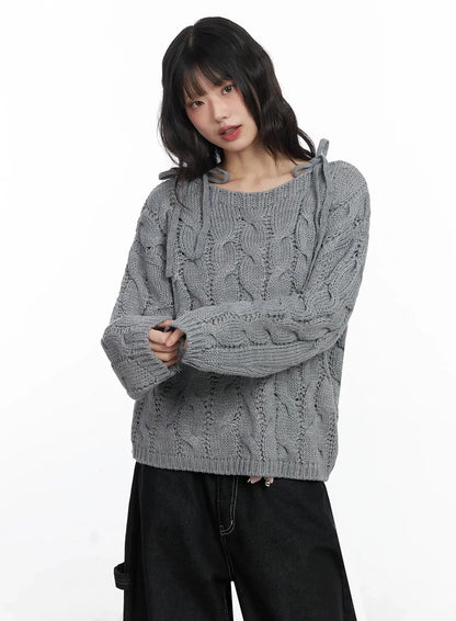 Boat Neck Cable Knit Top IF505