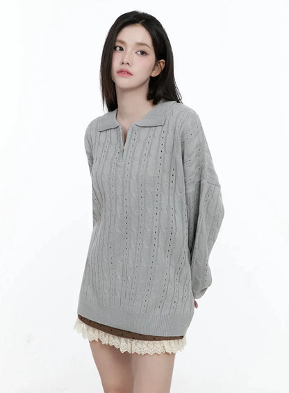 Cable Knit Half-Zip Sweater IO520