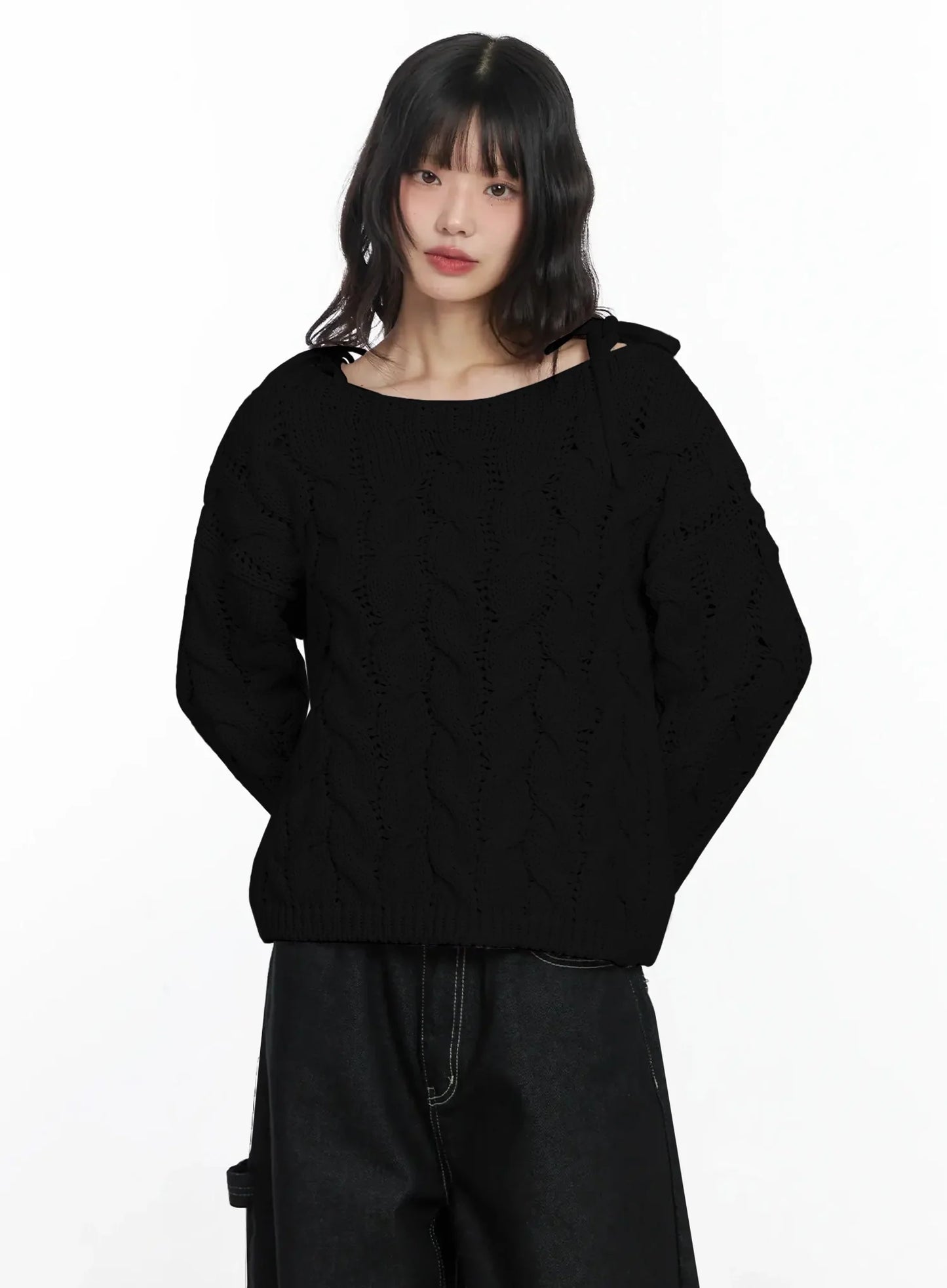 Boat Neck Cable Knit Top IF505