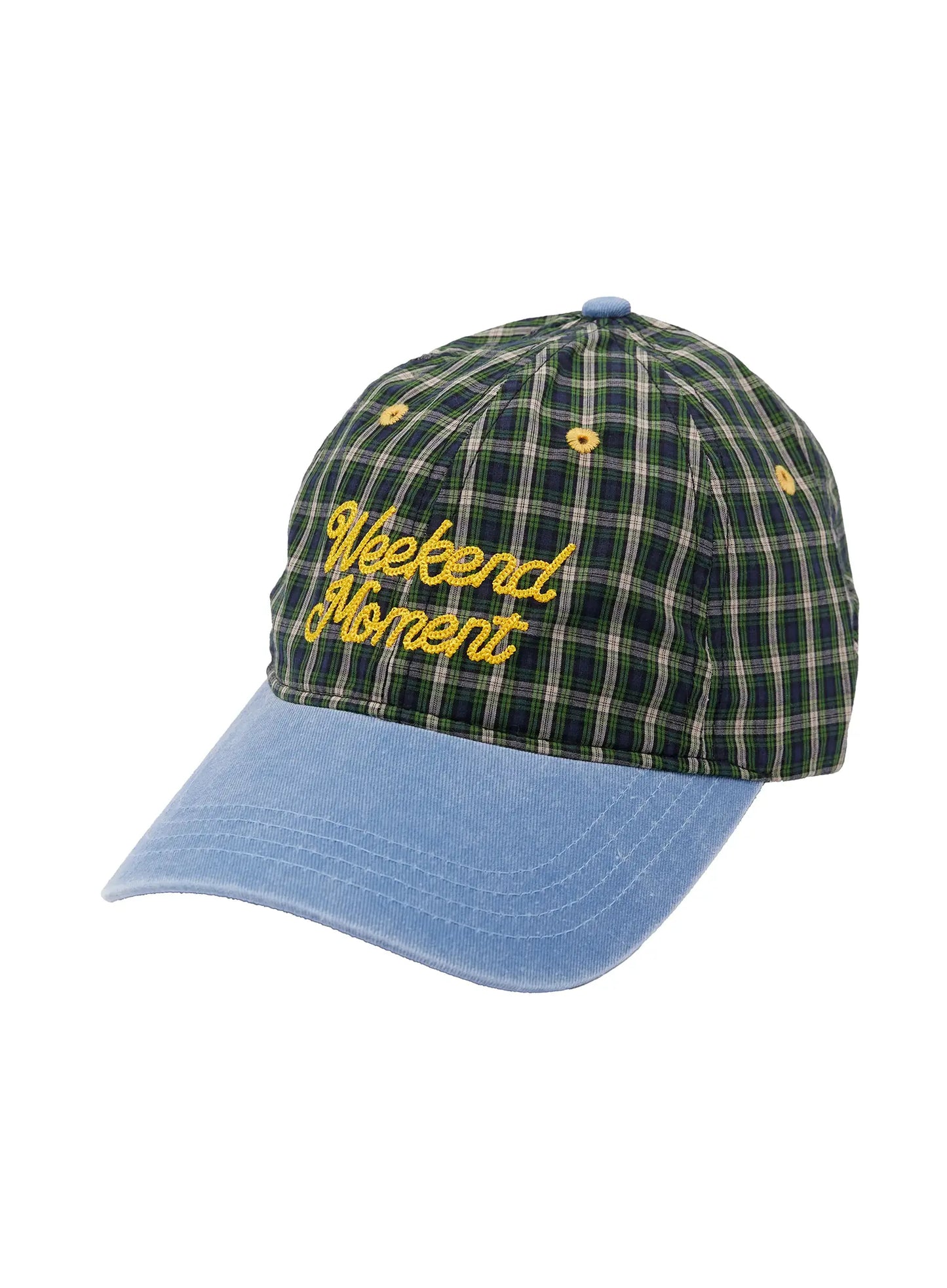 "Weekend Moment" Embroidered Denim Plaid Baseball Cap IF511