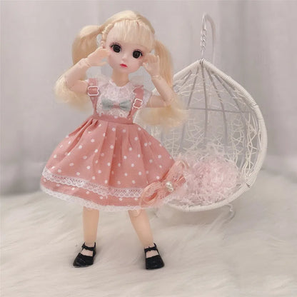 30cm Bjd Doll 12 Moveable Joints 1/6 Girl's Dress 3D Brown Eyes Toy with Clothes Shoes Kids Toys for Girl Children Gift